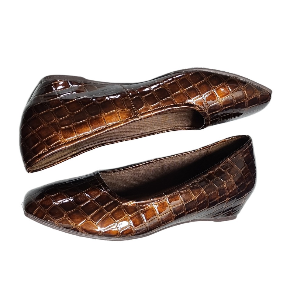 Soft Style‎ by Hush Puppies Loafer Flats Womens Size 7M Brown Crocodile Embossed